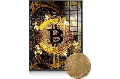 Tableau feuille d'or Gold Bitcoin noir