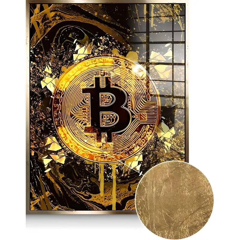 Tableau feuille d'or Gold Bitcoin doré