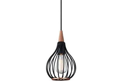 Lampe suspension en métal noir et bois mahogany Ø17