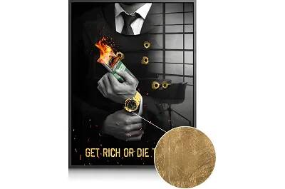 Tableau feuille d'or Get Rich noir