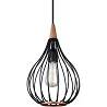 Lampe suspension en métal noir et bois mahogany Ø23