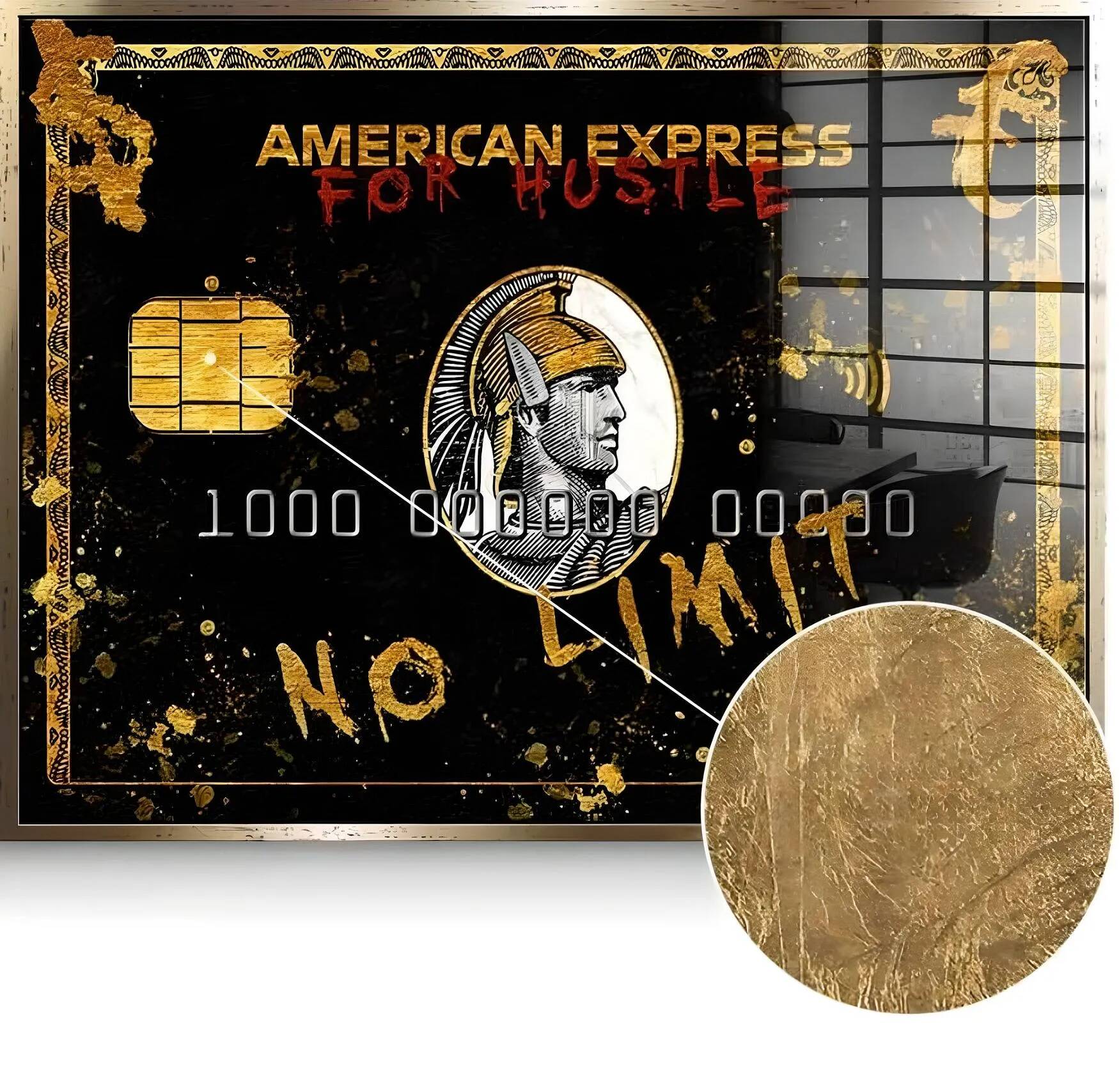 Tableau feuille d'or American Express doré