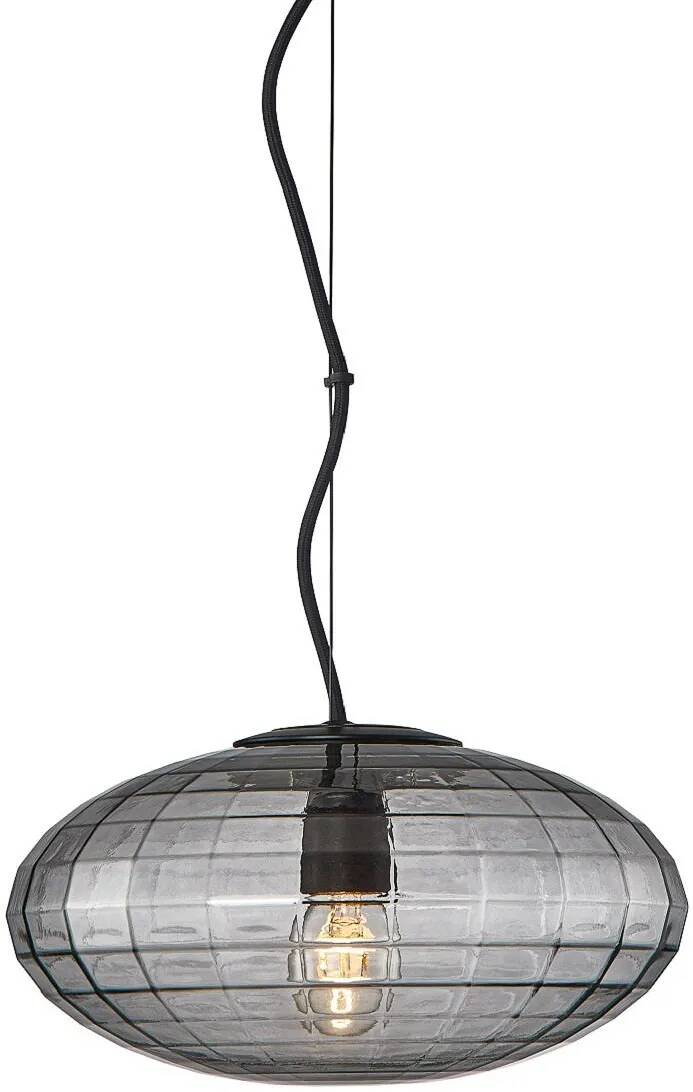 Lampe suspension en verre noir fumé et métal noir Ø28