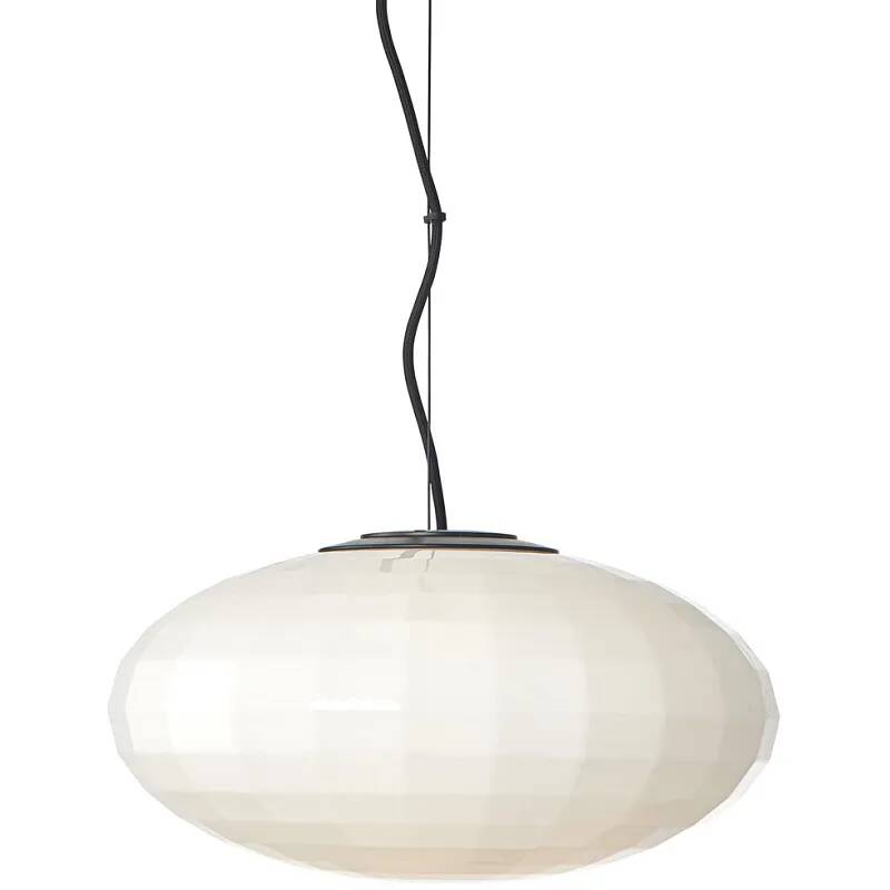 Lampe suspension en verre blanc et métal noir Ø36