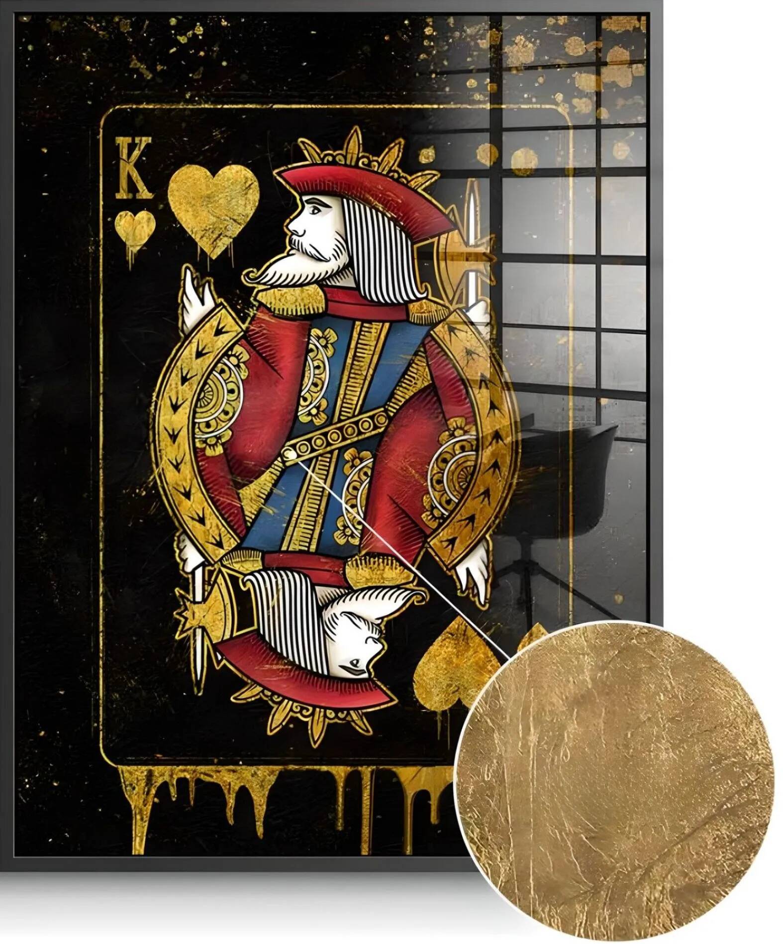 Tableau feuille d'or King Card noir