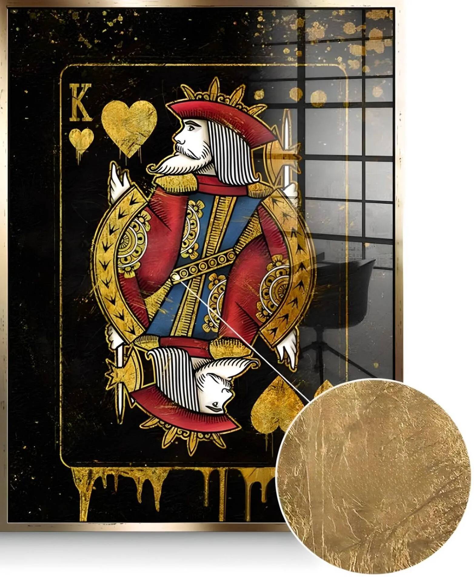 Tableau feuille d'or King Card doré