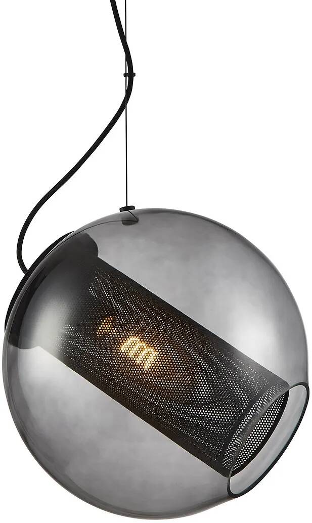 Lampe suspension en verre noir fumé et métal noir Ø35