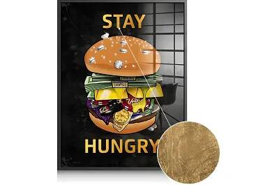 Tableau feuille d'or Stay Hungry noir