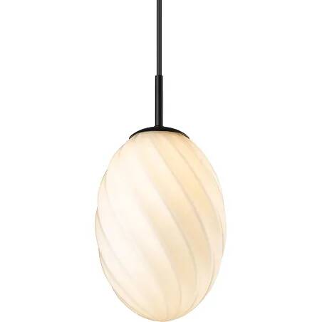 Lampe suspension en verre blanc et métal noir Ø15