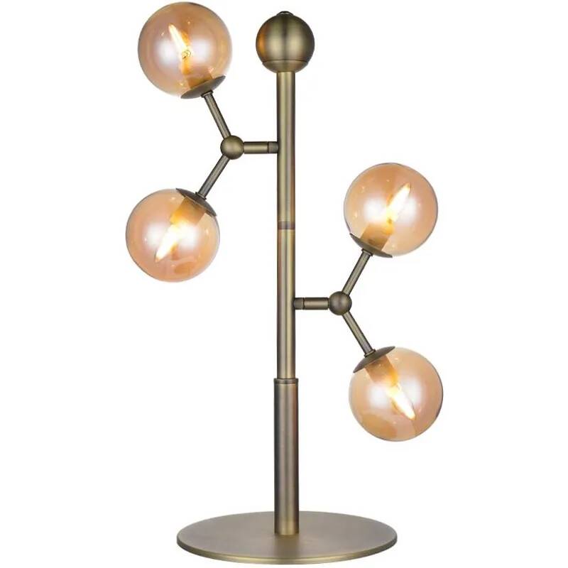 Lampe de table en métal laiton antique et verre ambre H52
