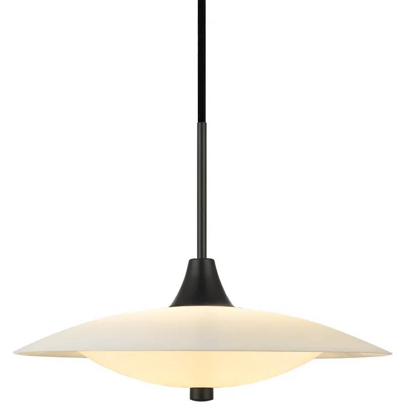 Lampe suspension en verre blanc et métal noir Ø35