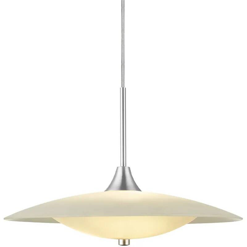 Lampe suspension en verre blanc et métal argent brossé Ø46