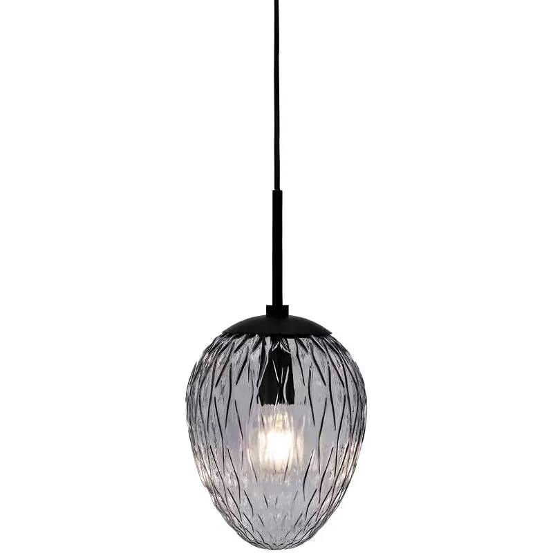 Lampe suspension en verre gris fumé et métal noir Ø20