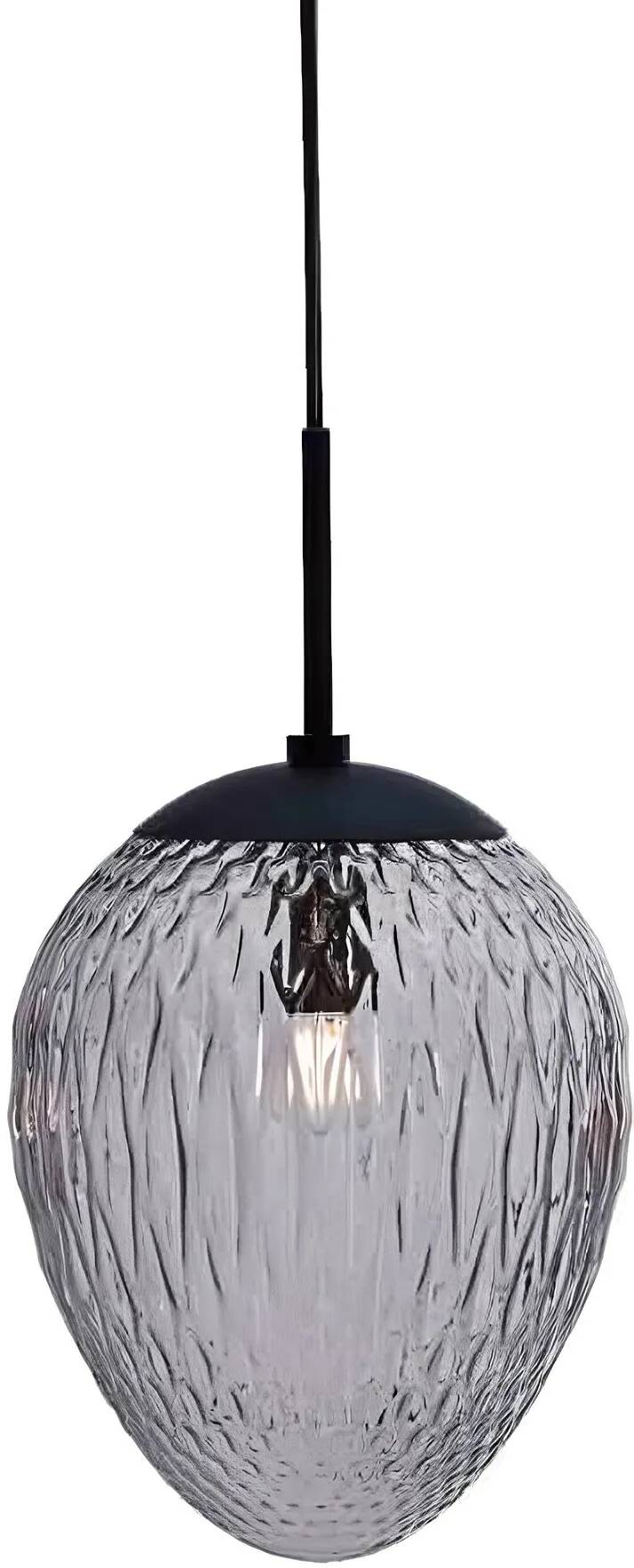 Lampe suspension en verre gris fumé et métal noir Ø25