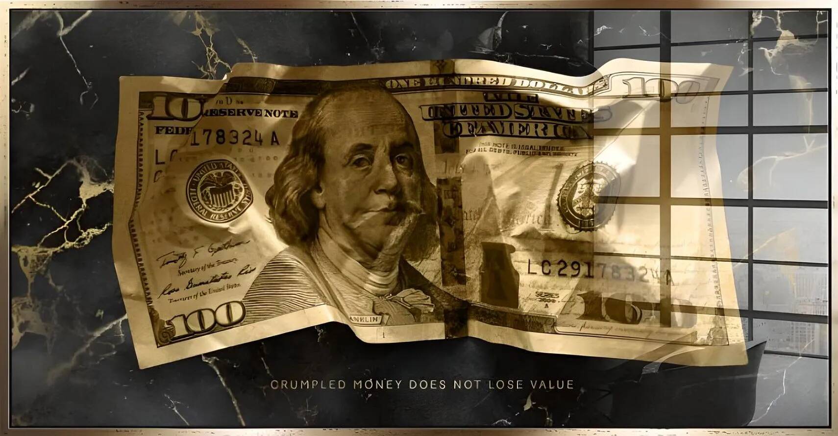 Tableau feuille d'or Benjamin Franklin doré