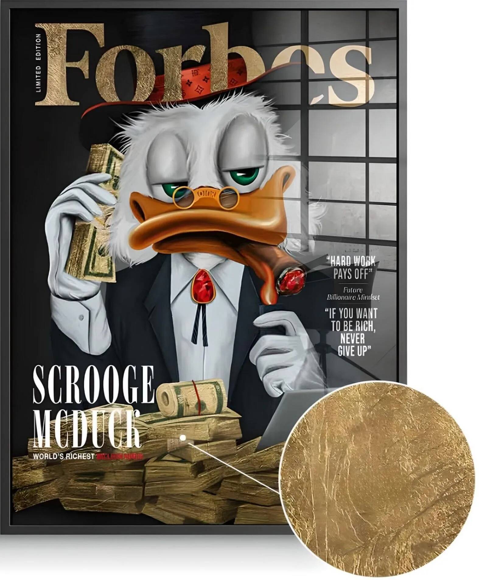 Tableau feuille d'or Billionaire Duck Scrooge noir