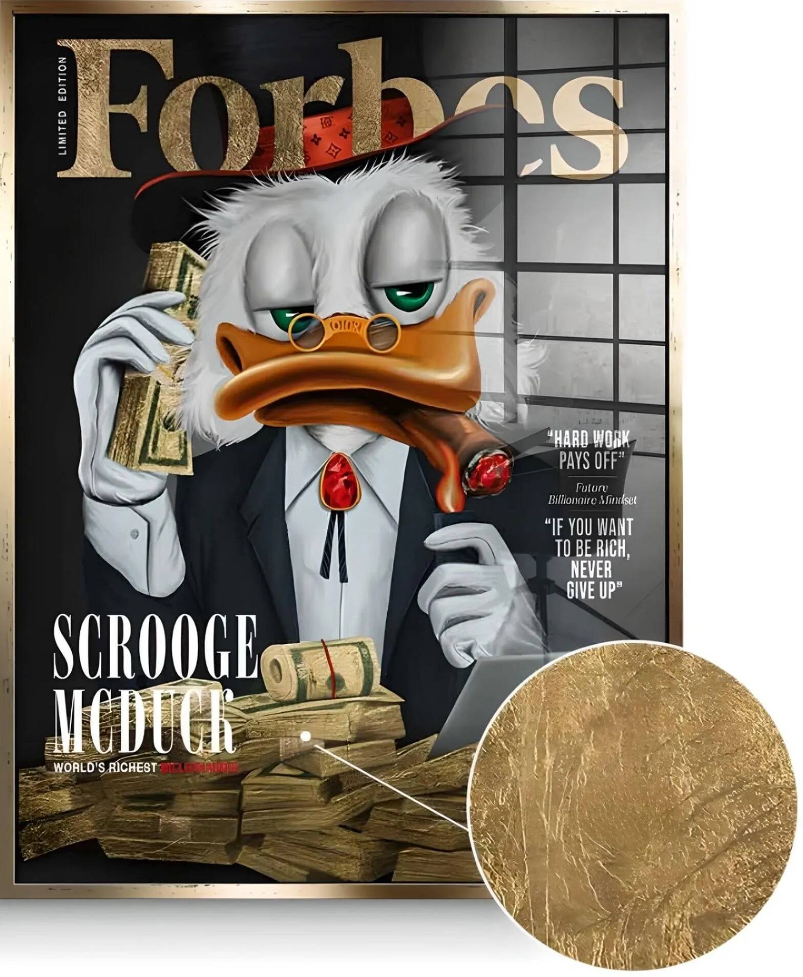 Tableau feuille d'or Billionaire Duck Scrooge doré