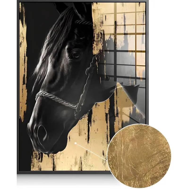 Tableau feuille d'or Luxury Horse noir
