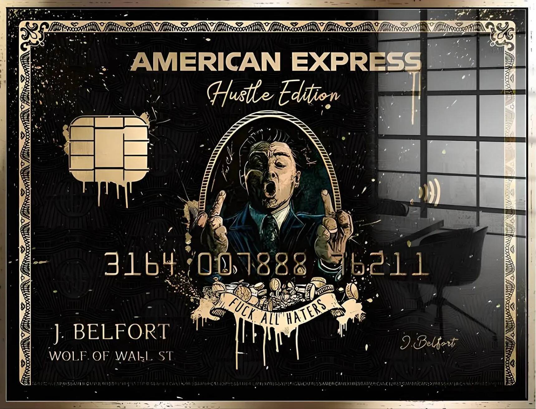 Tableau feuille d'or Royal Black American Express doré