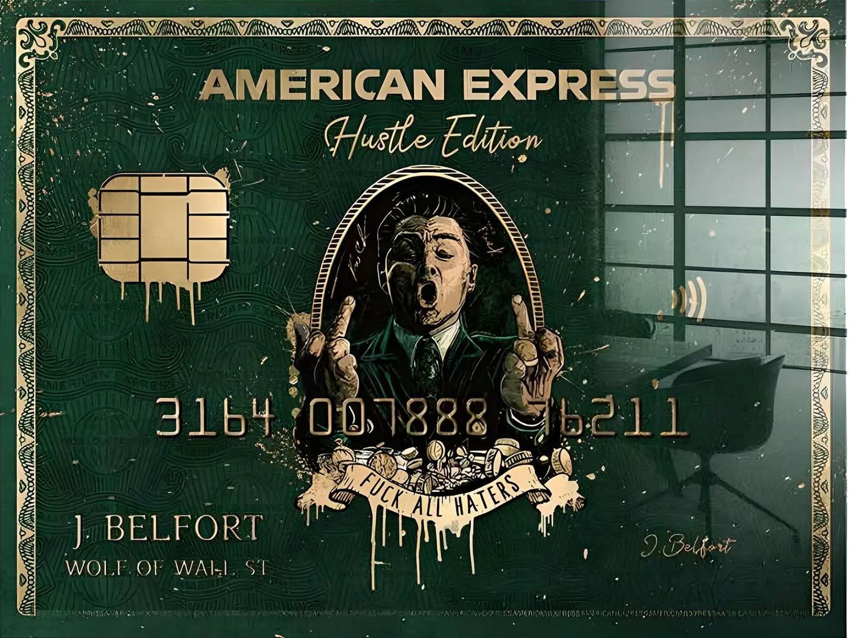 Tableau feuille d'or Royal Green American Express