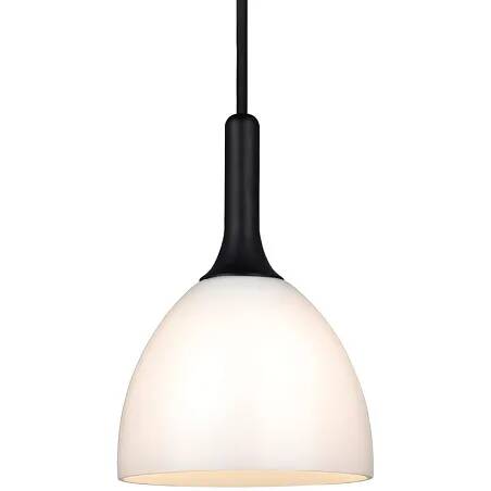 Lampe suspension en verre blanc et bois noir Ø14