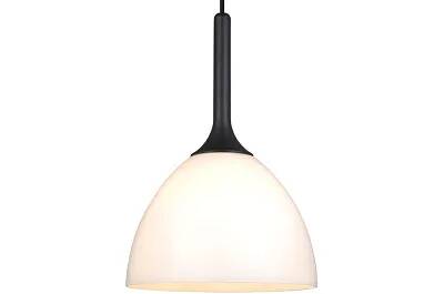 Lampe suspension en verre blanc et bois noir Ø24