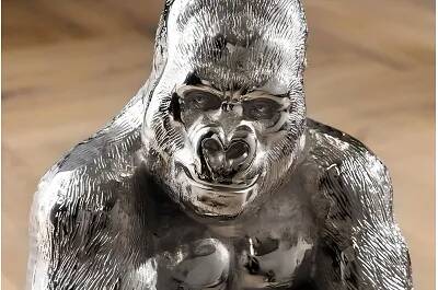Table d'appoint design gorille en verre et aluminium argenté