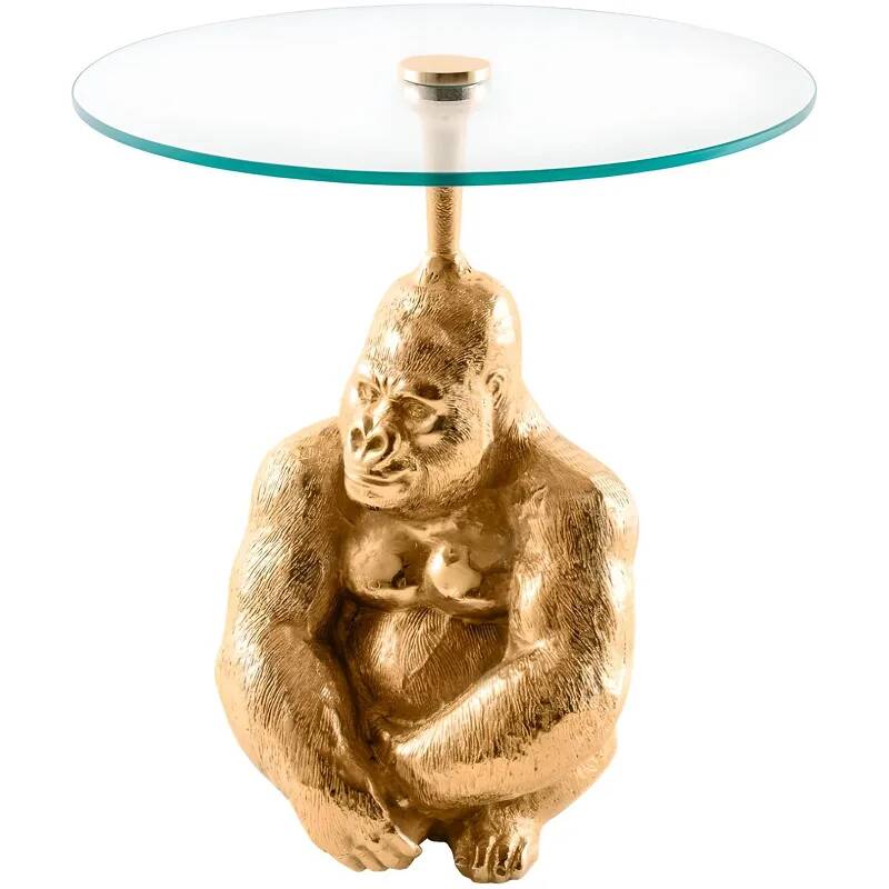 Table d'appoint design gorille en verre et aluminium doré