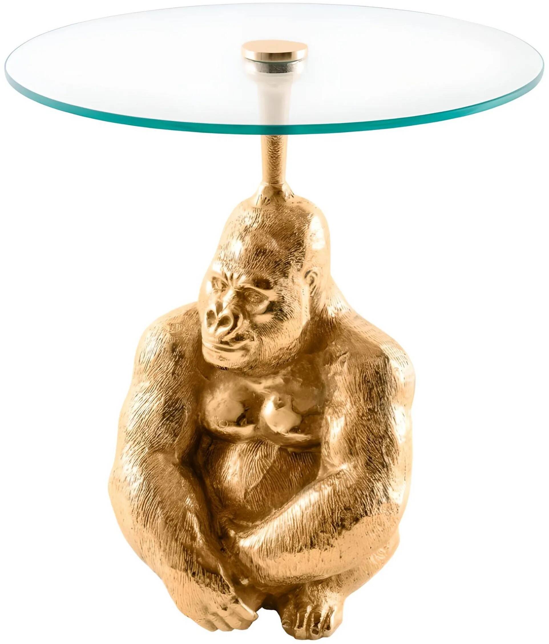 Table d'appoint design gorille en verre et aluminium doré