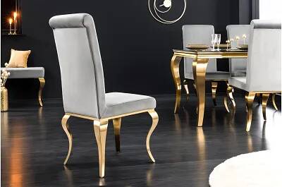Set de 2 chaises baroque en velours gris et acier doré