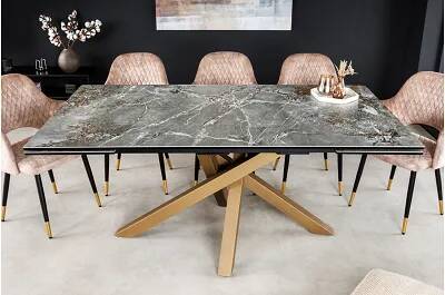 Table de salle à manger extensible en céramique gris aspect marbre L180-220-260