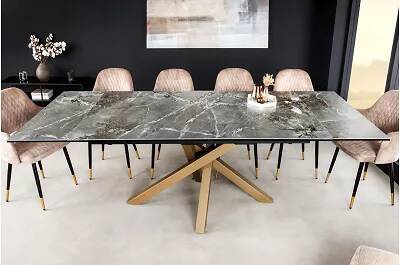 Table de salle à manger extensible en céramique gris aspect marbre L180-220-260
