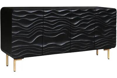 Buffet design en bois massif manguier laqué noir 4 portes
