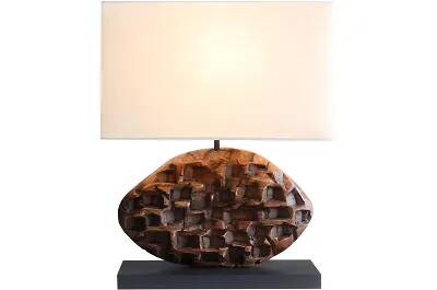 Lampe de table en bois massif d'acacia marron et coton blanc