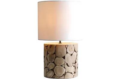 Lampe de table en bois de fer massif et coton blanc