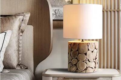 Lampe de table en bois massif de fer et coton blanc