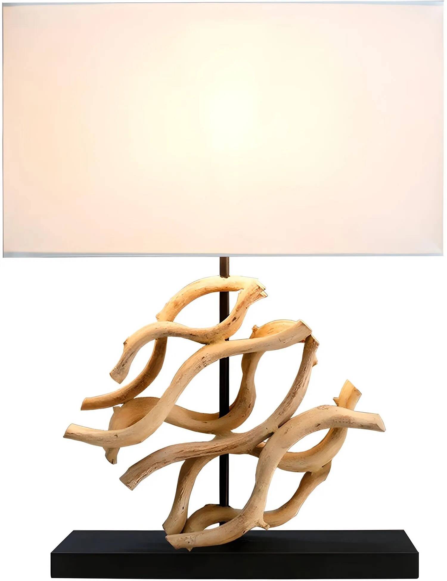Lampe de table en bois fruitier de soie et coton blanc