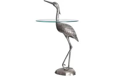 17100 - 182666 - Table d'appoint design héron en verre et aluminium argenté