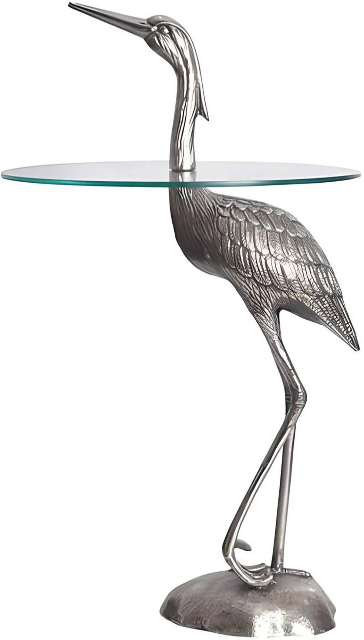 Table d'appoint design héron en verre et aluminium argenté