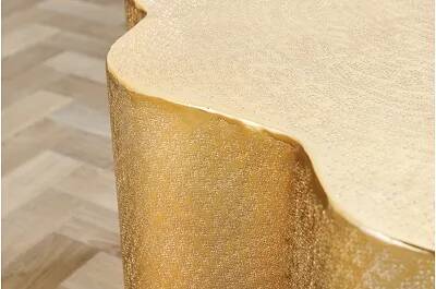 Table basse design tronc d'arbre en aluminium doré L73