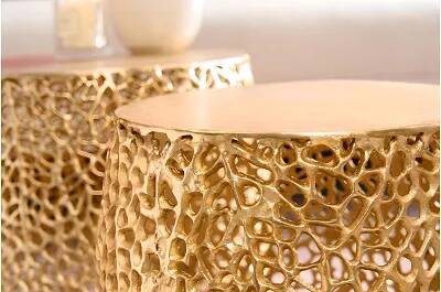 Set de 2 tables d'appoint design gigognes en aluminium doré