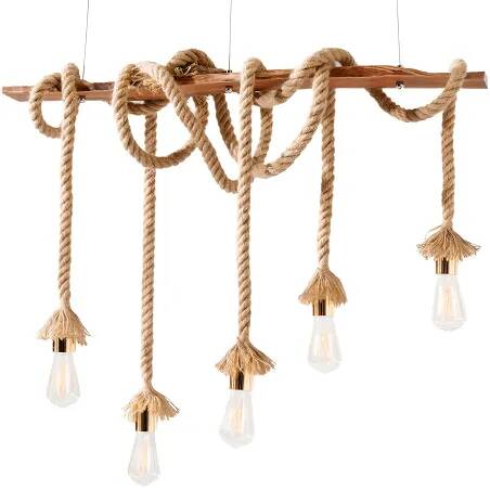 Lampe suspension en bois massif de noisetier et corde réglables L88