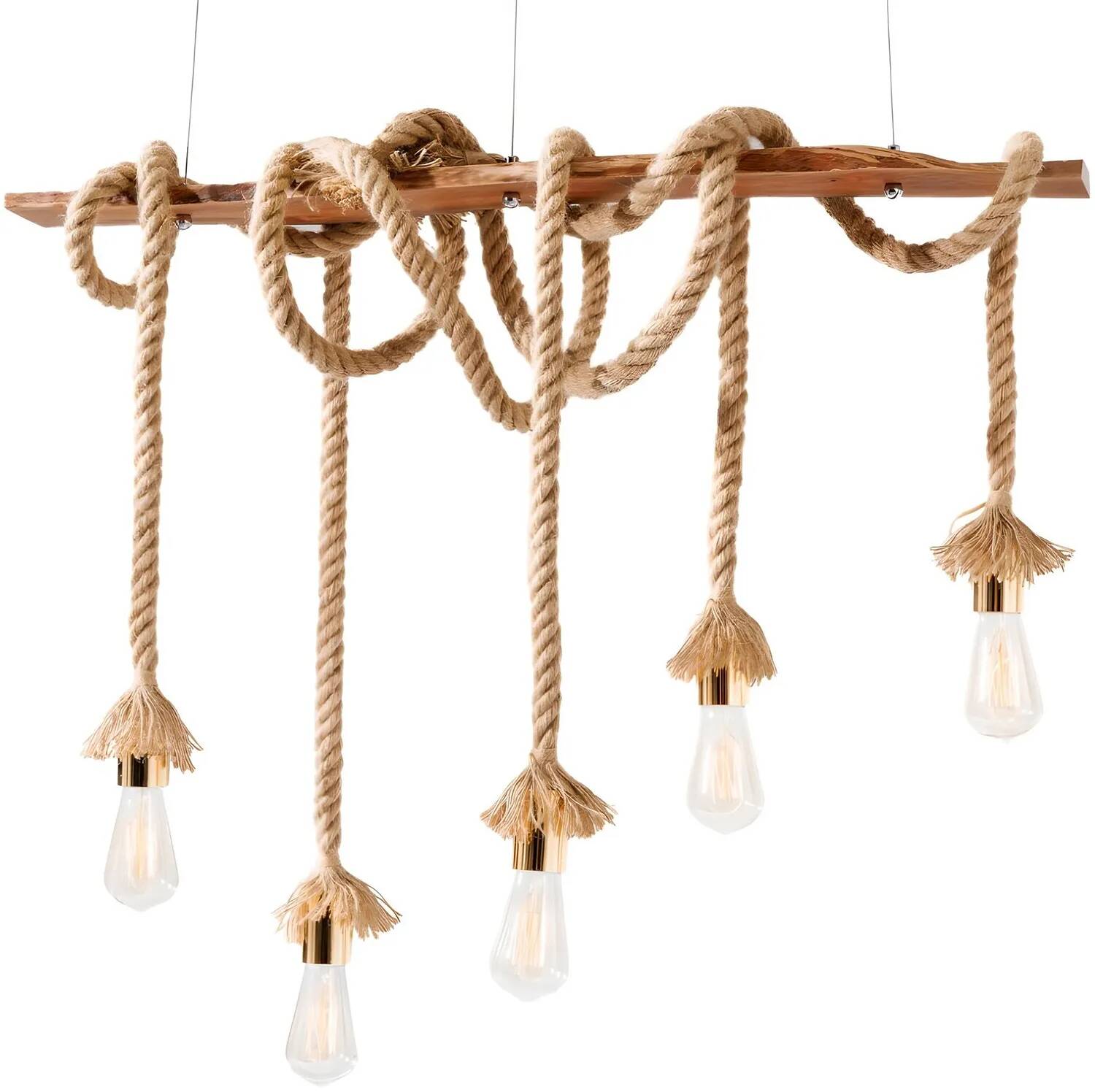 Lampe suspension en bois massif de noisetier et corde L88