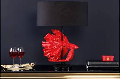 Lampe de table aspect marbre noir et résine rouge