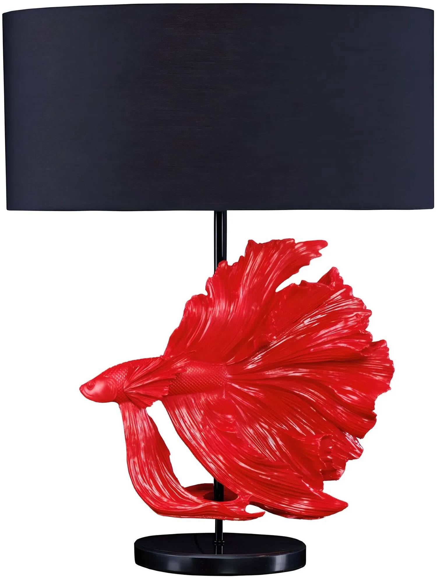 Lampe de table design en aspect marbre noir et résine rouge