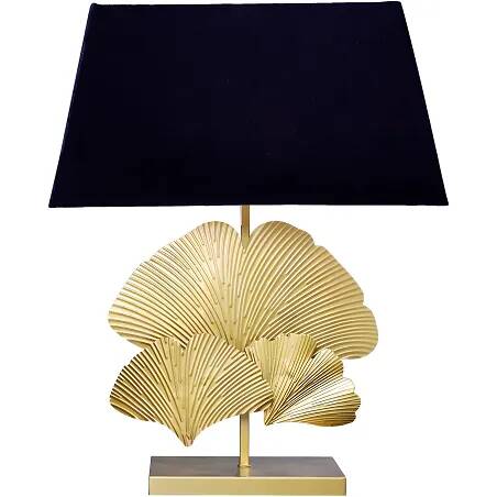 Lampe de table design ginkgo en métal doré et tissu noir