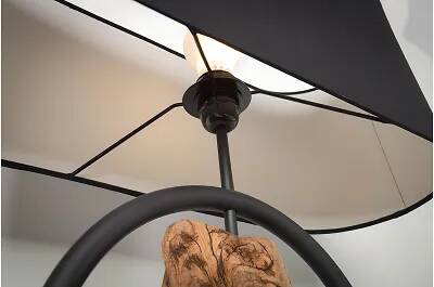 Lampe de table en bois massif de fer et coton noir H58