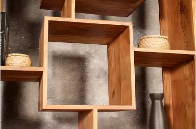 Bibliothèque en bois massif acacia miel et métal noir