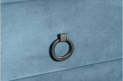 Table de chevet design en velours bleu 2 tiroirs