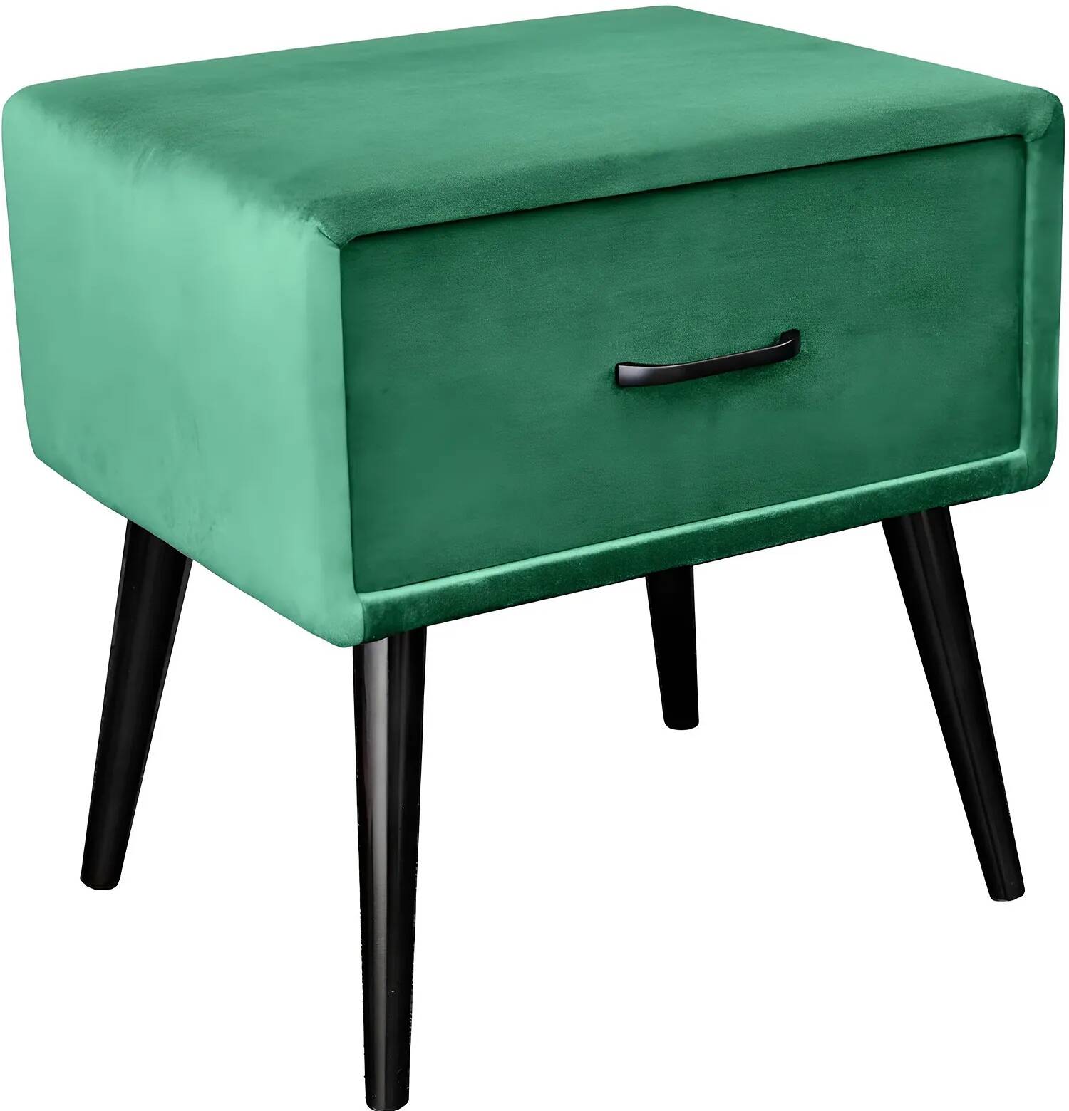 Table de chevet design en velours vert et métal noir 1 tiroir